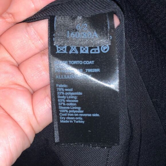 All Saints Black Meade Torto Wool Blend Coat Womens - Picture 8 of 8